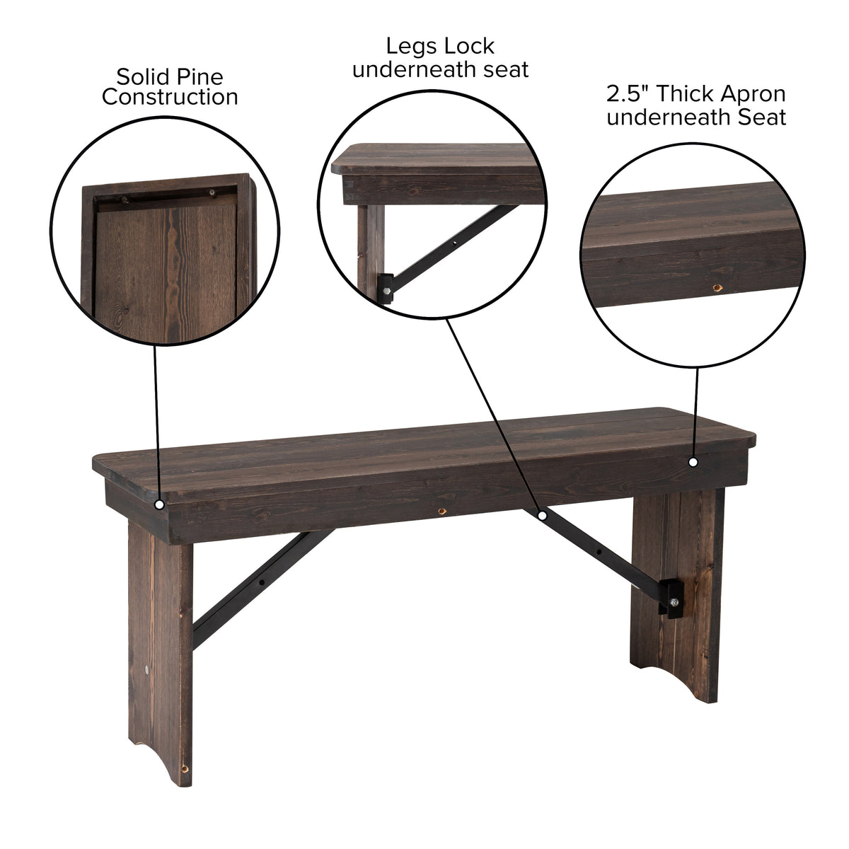 Mahogany |#| 40" x 12" Mahogany Solid Pine Folding Farm Bench