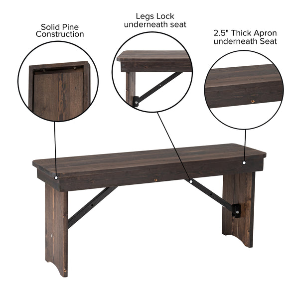 Mahogany |#| 40" x 12" Mahogany Solid Pine Folding Farm Bench