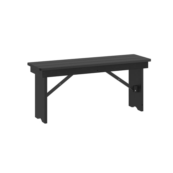 Black Wash |#| 40" x 12" Antique Solid Pine Farmhouse Folding Bench in Black Wash