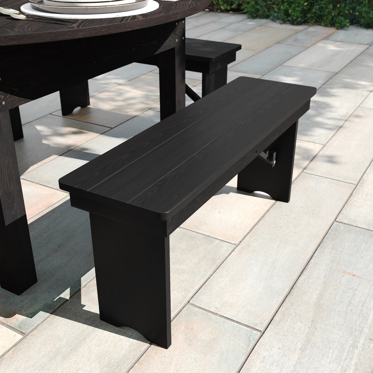 Black Wash |#| 40" x 12" Antique Solid Pine Farmhouse Folding Bench in Black Wash