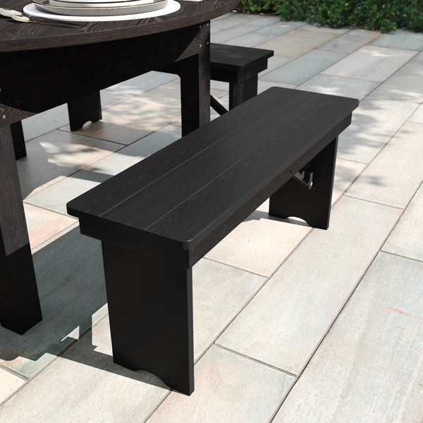 Black Wash |#| 40" x 12" Antique Solid Pine Farmhouse Folding Bench in Black Wash