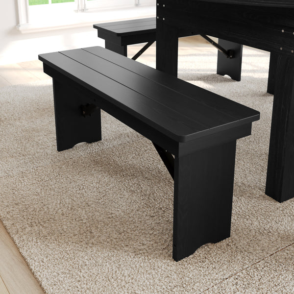 Black Wash |#| 40" x 12" Antique Solid Pine Farmhouse Folding Bench in Black Wash