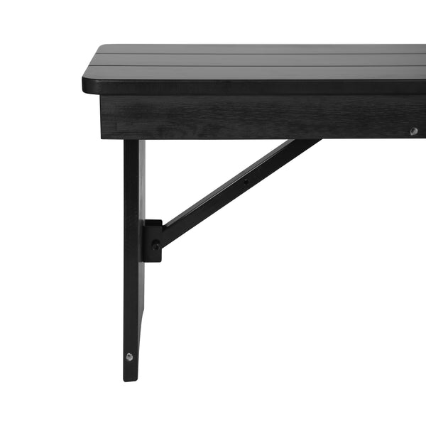 Black Wash |#| 40" x 12" Antique Solid Pine Farmhouse Folding Bench in Black Wash