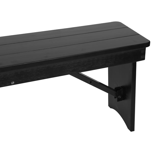 Black Wash |#| 40" x 12" Antique Solid Pine Farmhouse Folding Bench in Black Wash