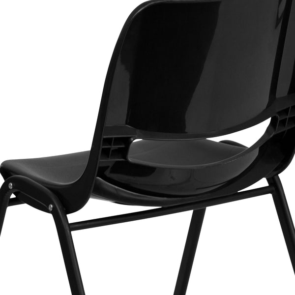 Black Plastic/Black Frame |#| 440 lb. Rated Kid's Black Ergonomic Stack Chair - Black Frame-12inch Seat Height