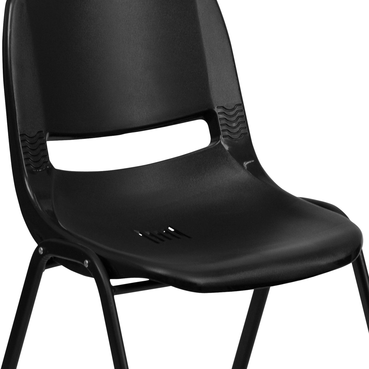 Black Plastic/Black Frame |#| 440 lb. Rated Kid's Black Ergonomic Stack Chair - Black Frame-12inch Seat Height