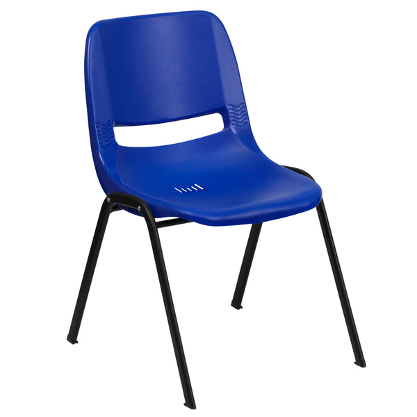 Navy Plastic/Black Frame |#| 440 lb. Rated Kid's Navy Ergonomic Shell Stack Chair-Black Frame-12inch Seat Height