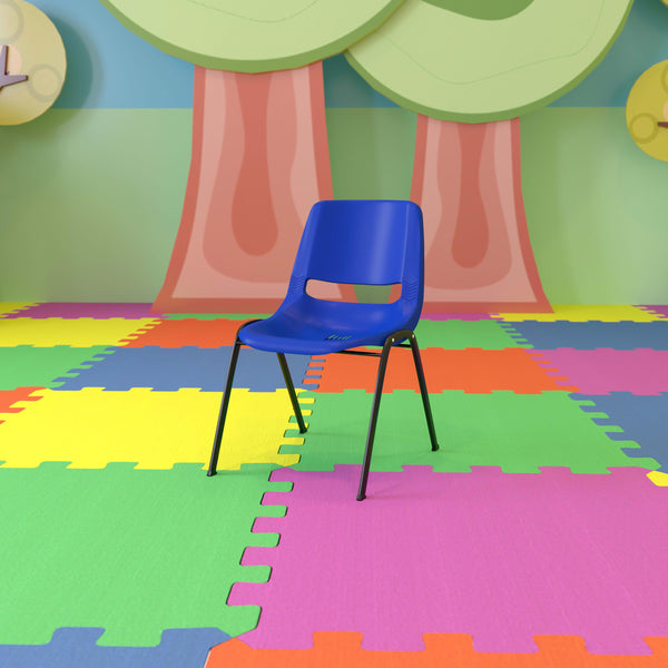 Navy Plastic/Black Frame |#| 440 lb. Rated Kid's Navy Ergonomic Shell Stack Chair-Black Frame-12inch Seat Height