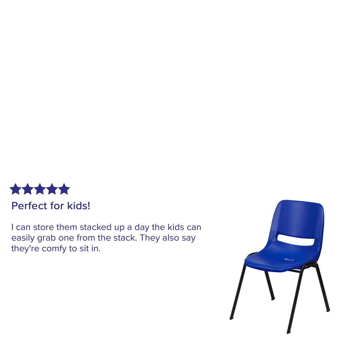 Navy Plastic/Black Frame |#| 440 lb. Rated Kid's Navy Ergonomic Shell Stack Chair-Black Frame-12inch Seat Height
