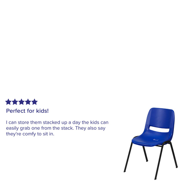 Navy Plastic/Black Frame |#| 440 lb. Rated Kid's Navy Ergonomic Shell Stack Chair-Black Frame-12inch Seat Height
