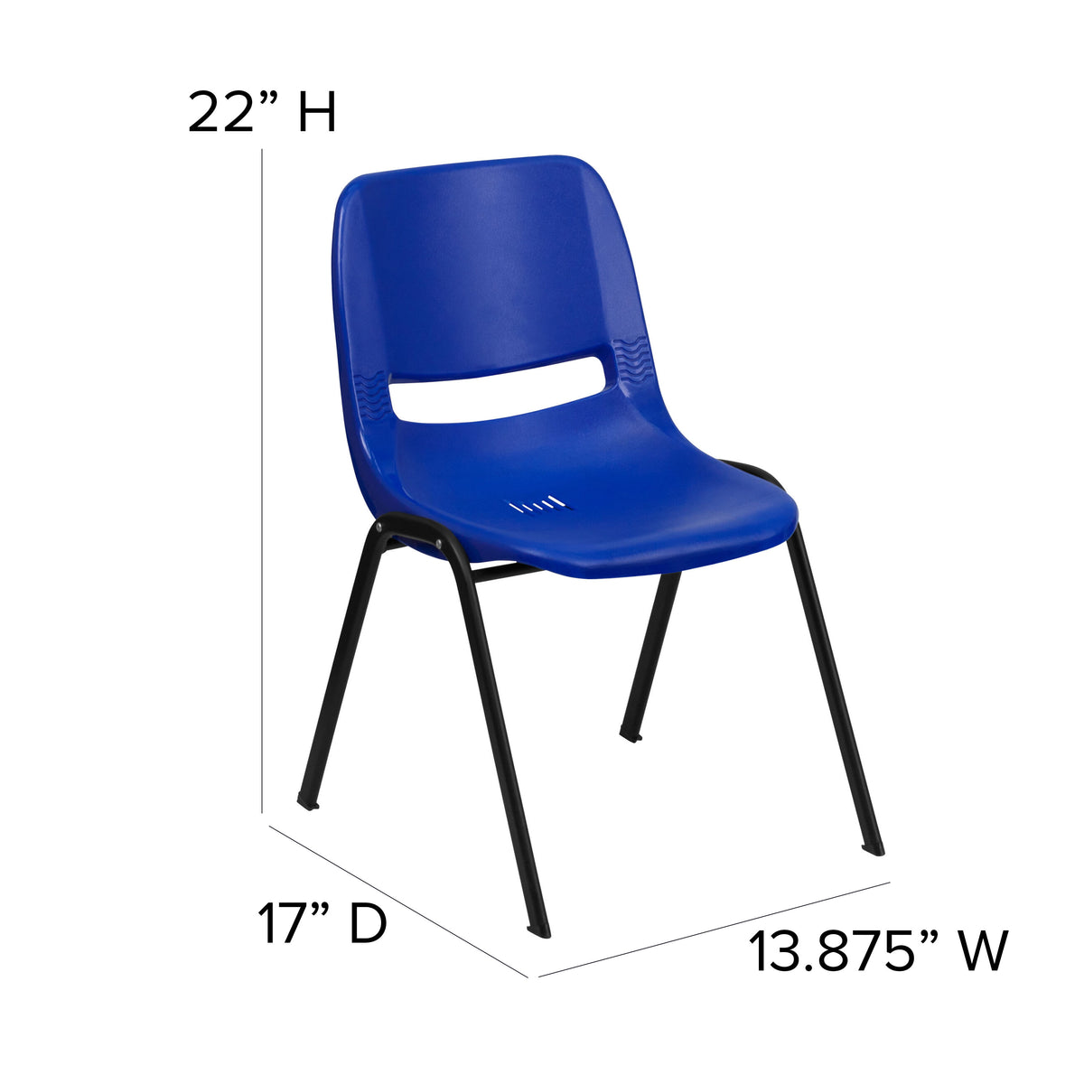 Navy Plastic/Black Frame |#| 440 lb. Rated Kid's Navy Ergonomic Shell Stack Chair-Black Frame-12inch Seat Height