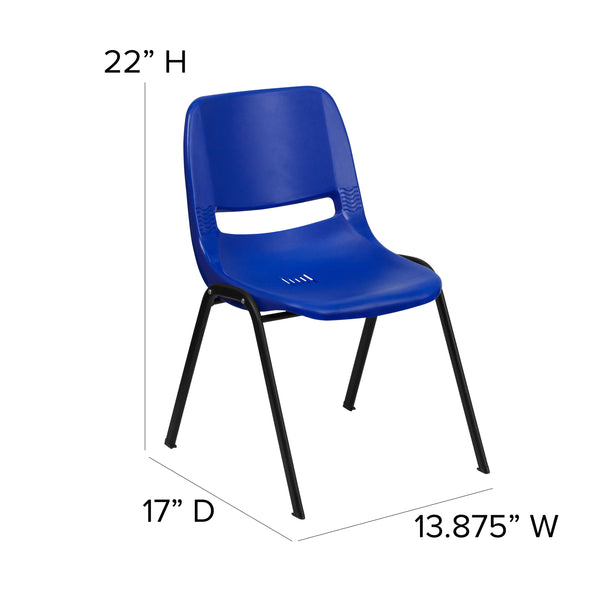 Navy Plastic/Black Frame |#| 440 lb. Rated Kid's Navy Ergonomic Shell Stack Chair-Black Frame-12inch Seat Height
