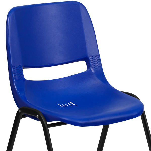 Navy Plastic/Black Frame |#| 440 lb. Rated Kid's Navy Ergonomic Shell Stack Chair-Black Frame-12inch Seat Height
