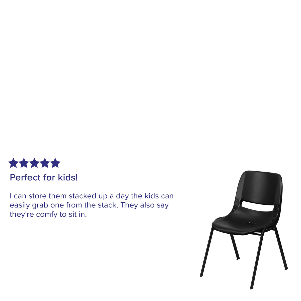 Black Plastic/Black Frame |#| 440 lb. Rated Kid's Black Ergonomic Stack Chair - Black Frame-12inch Seat Height