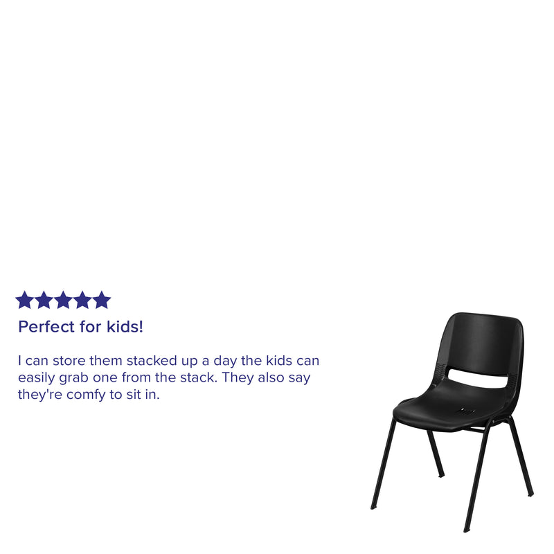 Black Plastic/Black Frame |#| 440 lb. Rated Kid's Black Contour Shell Stack Chair-Black Frame-14inch Seat Height
