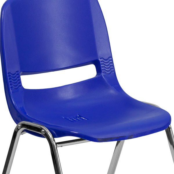 Navy Plastic/Chrome Frame |#| 440 lb. Rated Kid's Navy Contour Shell Stack Chair-Chrome Frame-14inch Seat Height