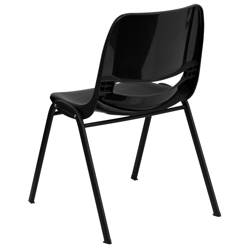 Black Plastic/Black Frame |#| 440 lb. Rated Kid's Black Contour Shell Stack Chair-Black Frame-14inch Seat Height