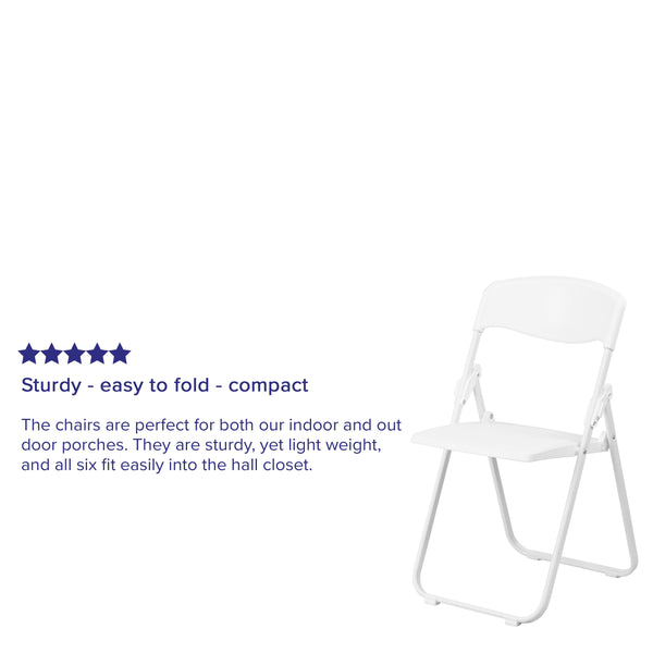 White |#| 500 lb. Capacity Heavy Duty White Folding Chair with Built-in Ganging Brackets