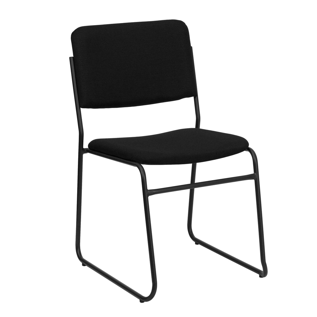 Black Fabric/Black Frame |#| 500 lb. Capacity High Density Black Fabric Stacking Chair with Sled Base