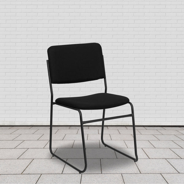 Black Fabric/Black Frame |#| 500 lb. Capacity High Density Black Fabric Stacking Chair with Sled Base