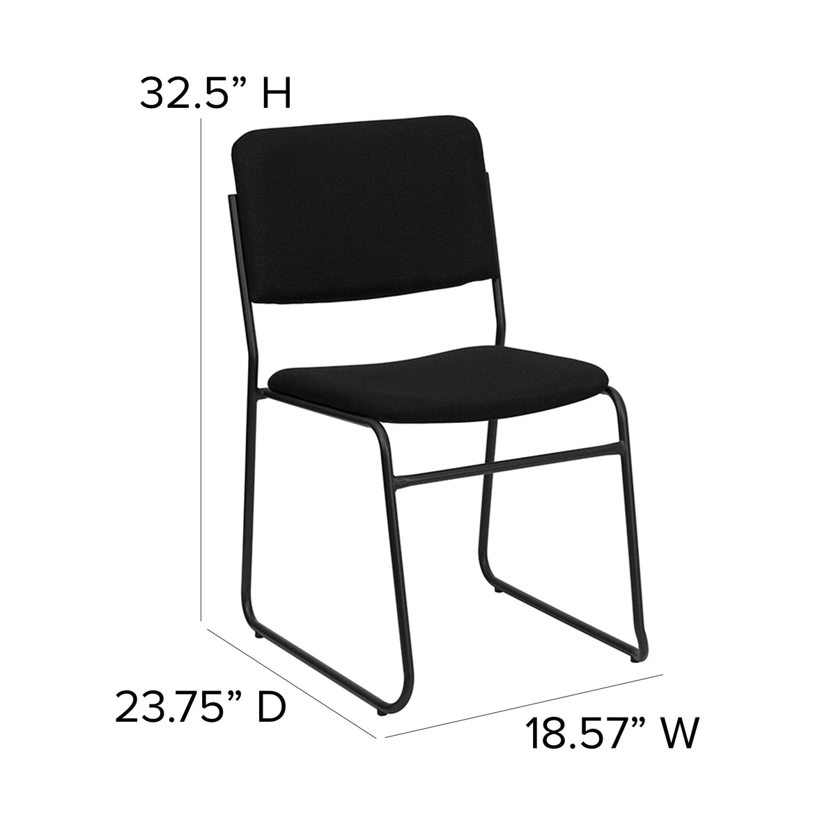 Black Fabric/Black Frame |#| 500 lb. Capacity High Density Black Fabric Stacking Chair with Sled Base