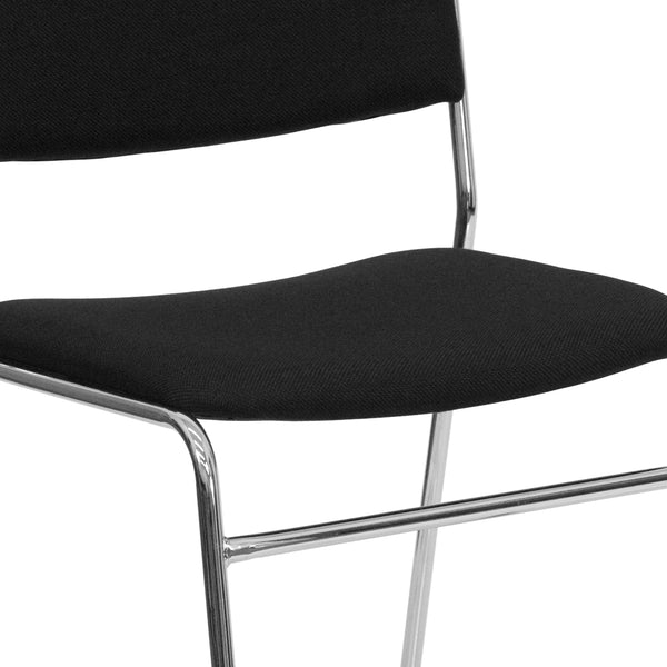 Black Fabric/Chrome Frame |#| 500 lb. Capacity Black Fabric High Density Stacking Chair with Chrome Sled Base