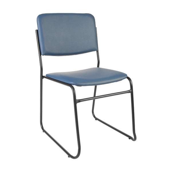 Navy Vinyl/Black Frame |#| 500 lb. Capacity High Density Navy Vinyl Stacking Chair with Sled Base