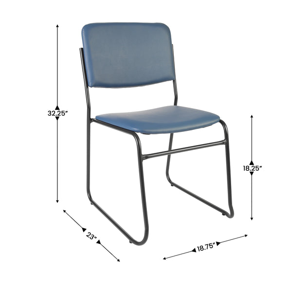 Navy Vinyl/Black Frame |#| 500 lb. Capacity High Density Navy Vinyl Stacking Chair with Sled Base
