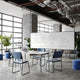 Navy Vinyl/Black Frame |#| 500 lb. Capacity High Density Navy Vinyl Stacking Chair with Sled Base