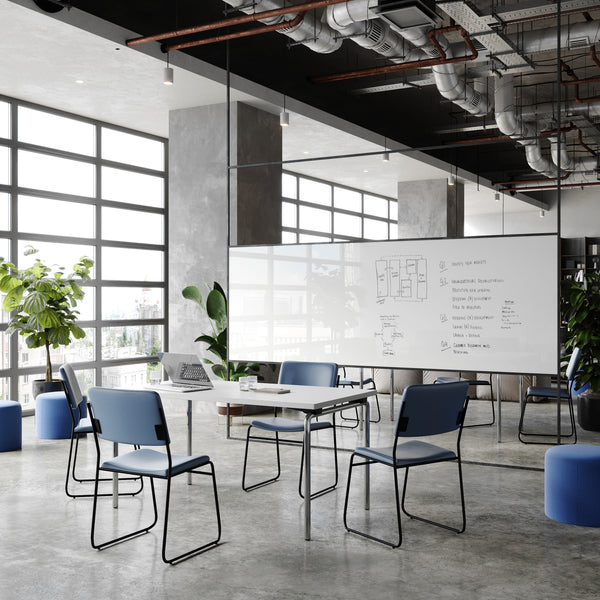 Navy Vinyl/Black Frame |#| 500 lb. Capacity High Density Navy Vinyl Stacking Chair with Sled Base