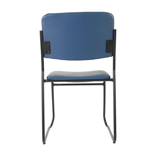 Navy Vinyl/Black Frame |#| 500 lb. Capacity High Density Navy Vinyl Stacking Chair with Sled Base