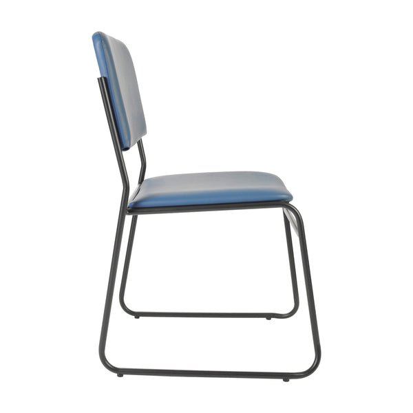 Navy Vinyl/Black Frame |#| 500 lb. Capacity High Density Navy Vinyl Stacking Chair with Sled Base