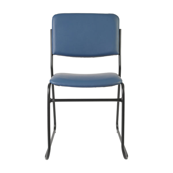 Navy Vinyl/Black Frame |#| 500 lb. Capacity High Density Navy Vinyl Stacking Chair with Sled Base