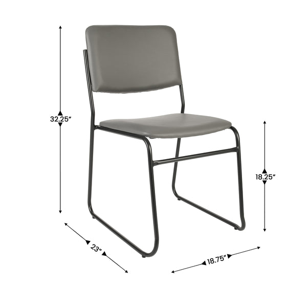 Gray Vinyl/Black Frame |#| 500 lb. Capacity High Density Gray Vinyl Stacking Chair with Sled Base