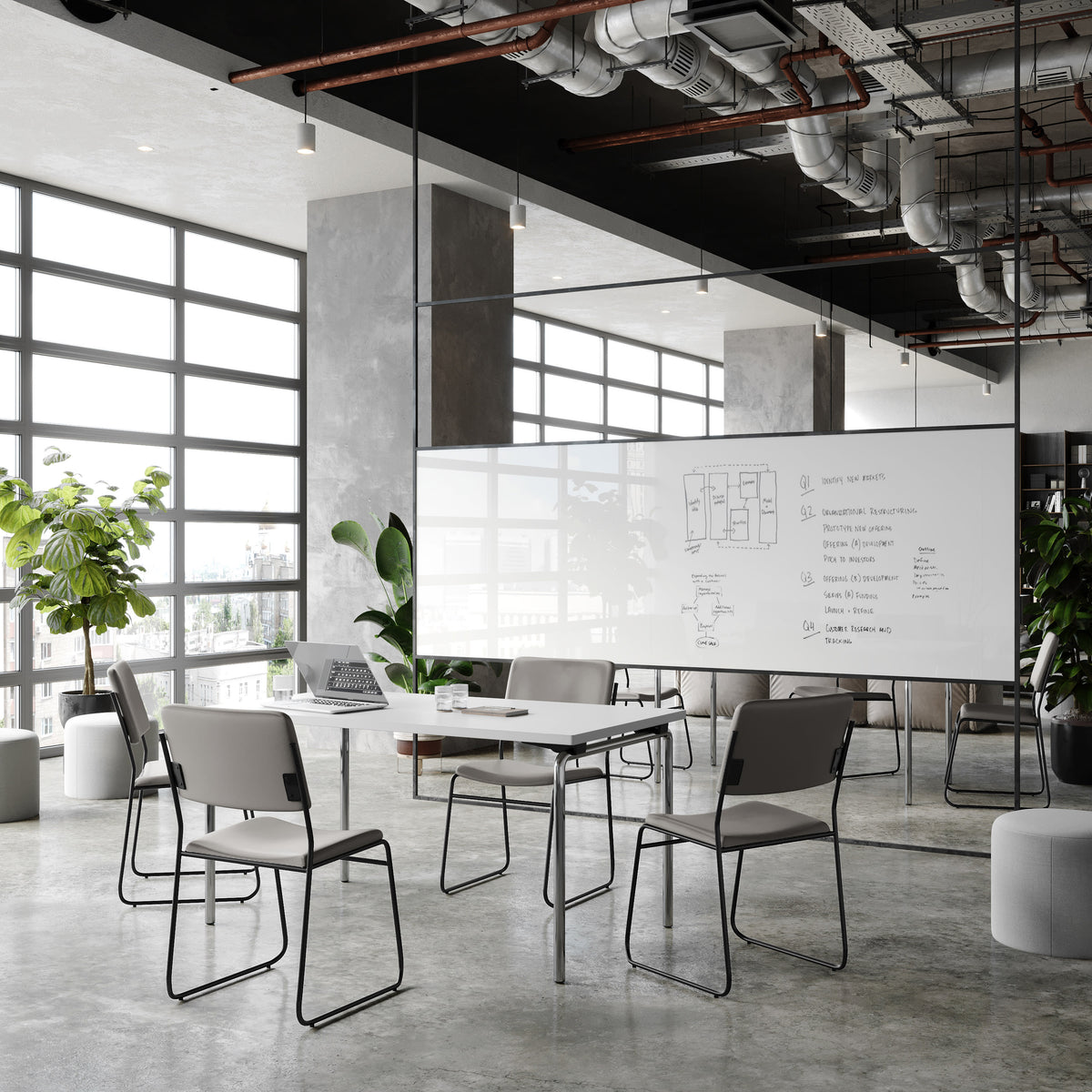 Gray Vinyl/Black Frame |#| 500 lb. Capacity High Density Gray Vinyl Stacking Chair with Sled Base