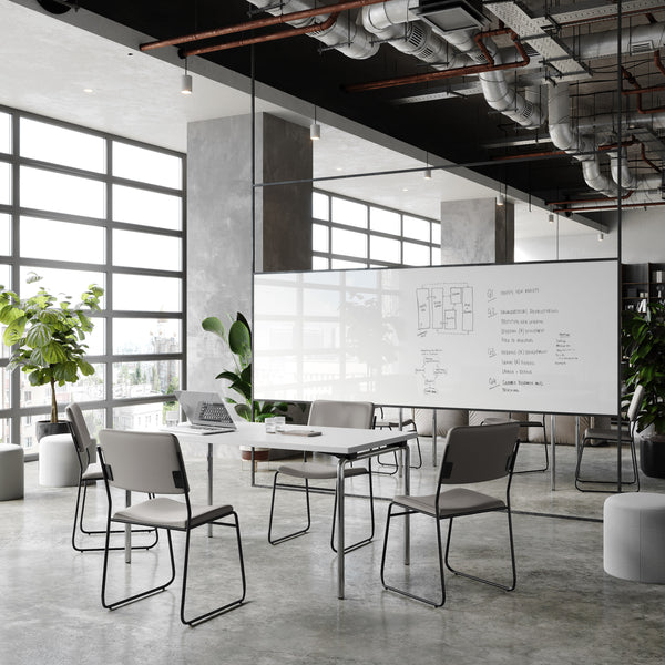 Gray Vinyl/Black Frame |#| 500 lb. Capacity High Density Gray Vinyl Stacking Chair with Sled Base