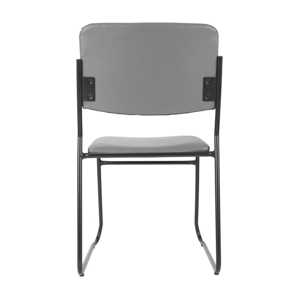 Gray Vinyl/Black Frame |#| 500 lb. Capacity High Density Gray Vinyl Stacking Chair with Sled Base
