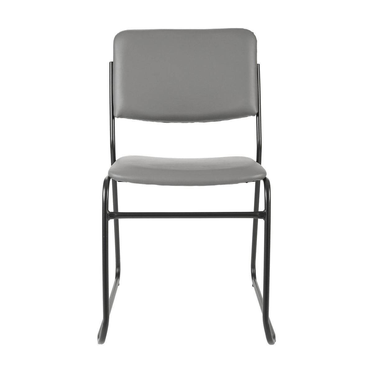 Gray Vinyl/Black Frame |#| 500 lb. Capacity High Density Gray Vinyl Stacking Chair with Sled Base