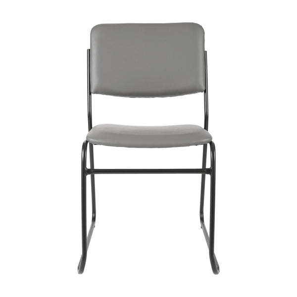 Gray Vinyl/Black Frame |#| 500 lb. Capacity High Density Gray Vinyl Stacking Chair with Sled Base