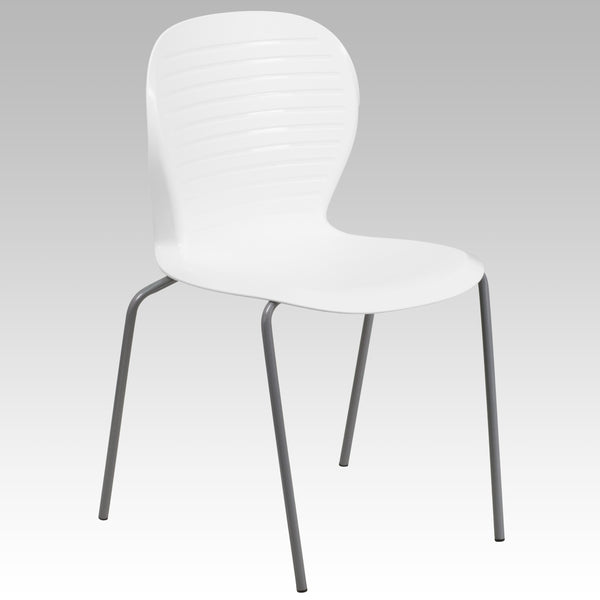 White |#| 551 lb. Capacity Contemporary White Ribbed Back Design Stack Chair