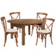 60inch Round Solid Pine Folding Farm Dining Table Set with 4 Cross Back Chairs