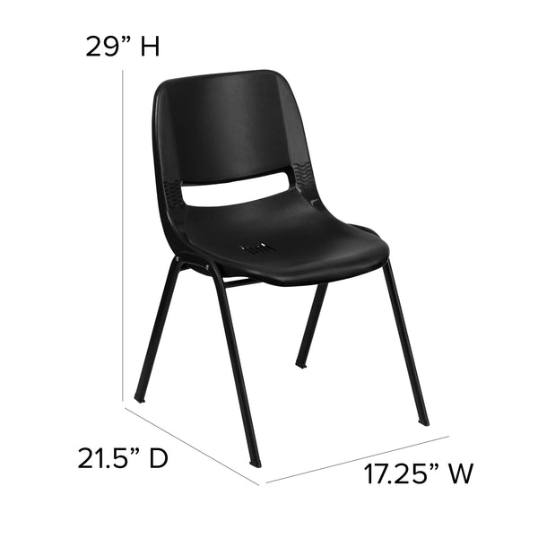 Black Plastic/Black Frame |#| 661 lb. Capacity Black Ergonomic Stack Chair w/ Black Frame-16inch Seat Height