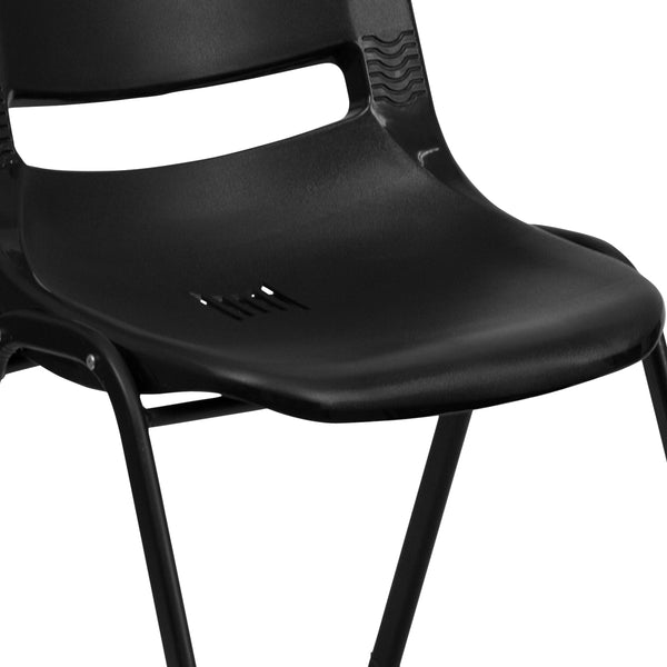 Black Plastic/Black Frame |#| 661 lb. Capacity Black Ergonomic Stack Chair w/ Black Frame-16inch Seat Height