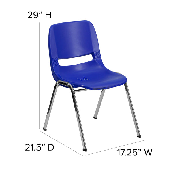 Navy Plastic/Chrome Frame |#| 661 lb. Capacity Navy Ergonomic Shell Stack Chair w/Chrome Frame-16inch Seat Height