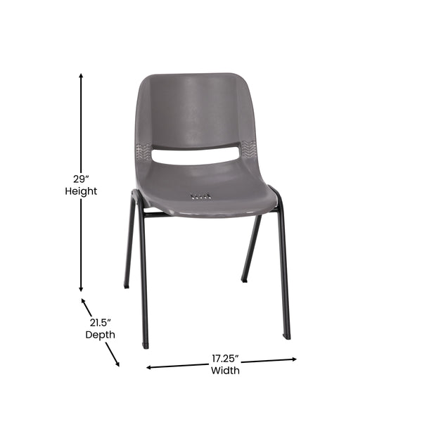 Gray Plastic/Black Frame |#| 661 lb. Capacity Gray Ergonomic Stack Chair w/ Black Frame-16inch Seat Height