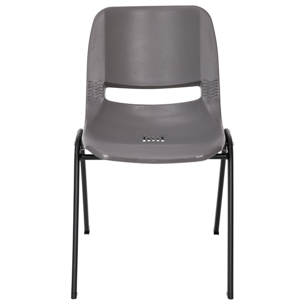 Gray Plastic/Black Frame |#| 661 lb. Capacity Gray Ergonomic Stack Chair w/ Black Frame-16inch Seat Height