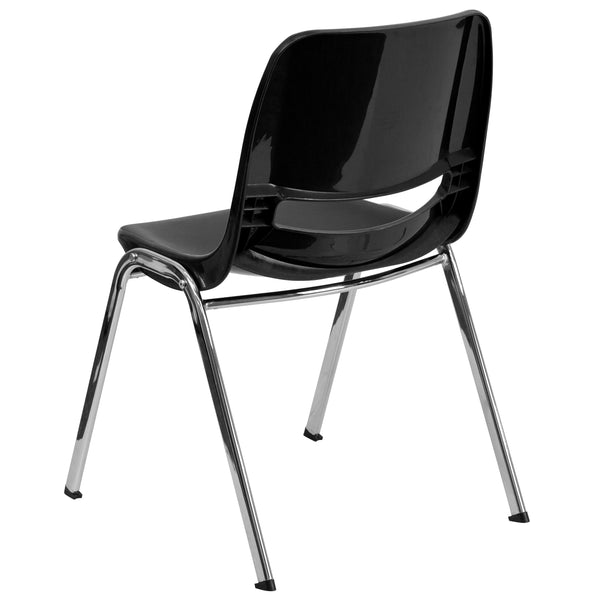 Black Plastic/Chrome Frame |#| 661 lb. Capacity Black Ergonomic Stack Chair with Chrome Frame-16inch Seat Height