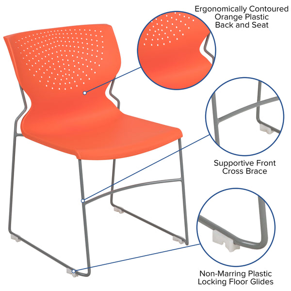 Orange |#| Home and Office Orange Full Back Stack Chair with Gray Frame - Guest Chair