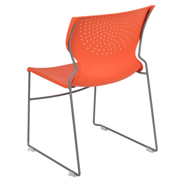 Orange |#| Home and Office Orange Full Back Stack Chair with Gray Frame - Guest Chair