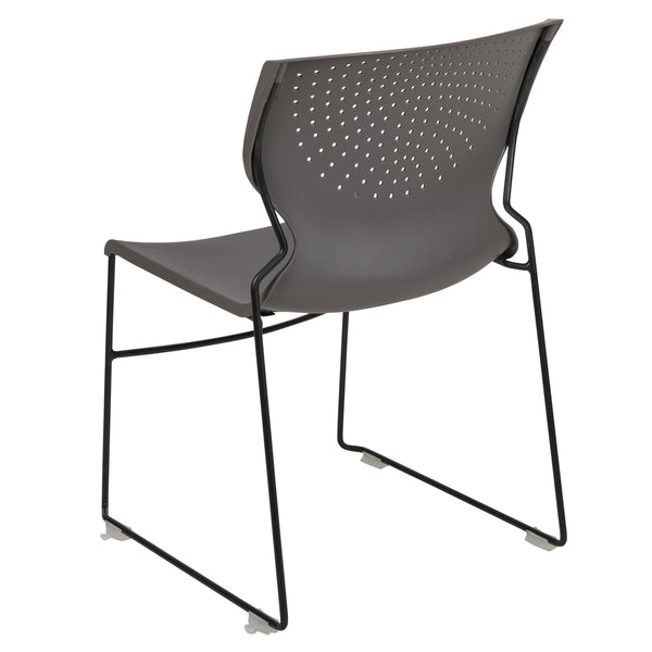 Gray |#| Home and Office Gray Full Back Stack Chair with Black Frame - Guest Chair